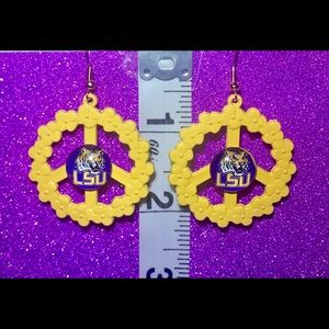 Flowered Peace Sign GoldYellow LSU Tigers earrings